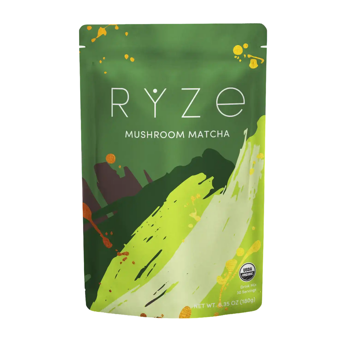 RYZE Mushroom Matcha — Organic Instant Matcha Latte with Lion's Mane & King Trumpet, 30 Servings
